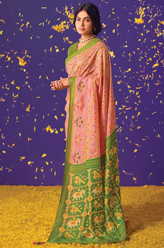 Carnation Pink Brasso Saree with Embroidered Blouse for Ceremonial