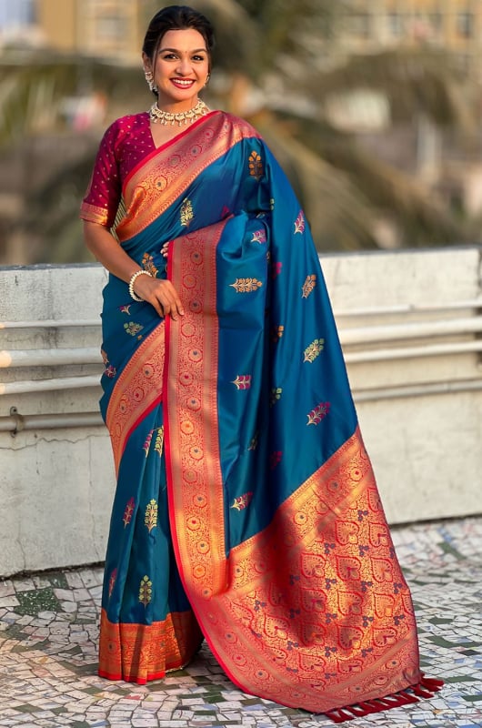 Cobalt Blue Meenakari Weaving Soft Silk Saree