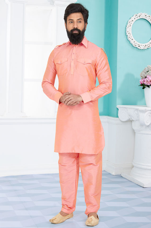 Peach Banarasi Dupion Silk Kurta Set