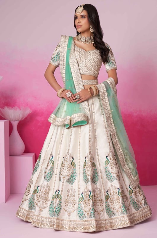 Cream Embroidered Designer Lehenga Choli Set for Ceremonial