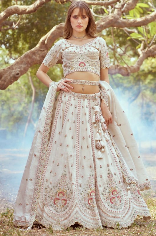 Cream Embroidered Designer Lehenga Choli Set for Ceremonial