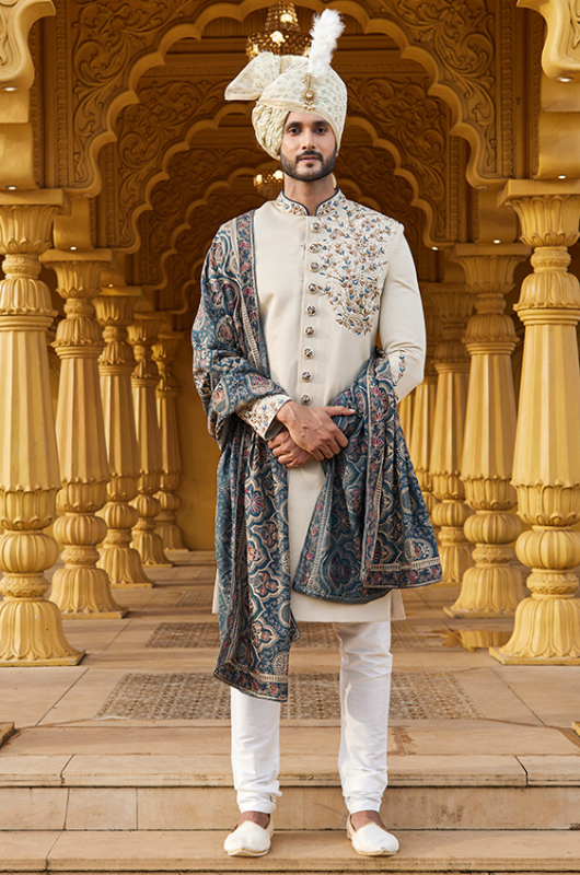 Buy Cream Wedding Wear Sherwani Online TEW26703R YourDesignerWear