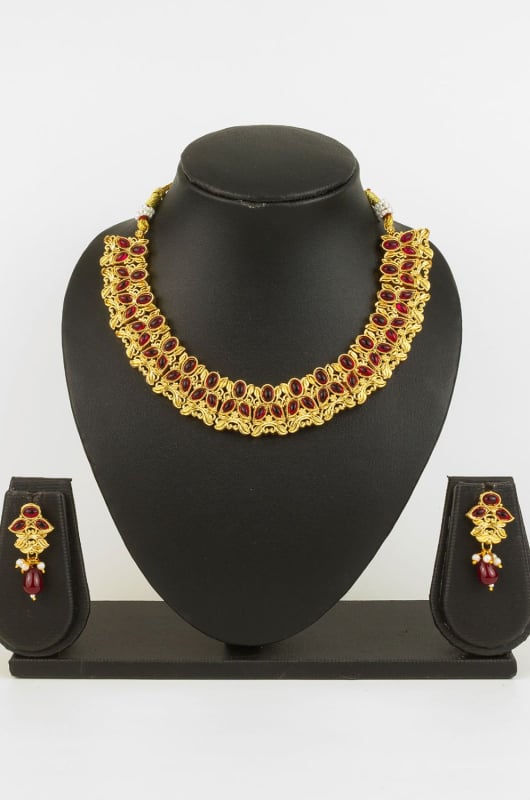 Deep Red Heavy Designer Necklace Set