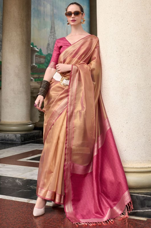 Dusty Apricot Woven Tissue Silk Saree