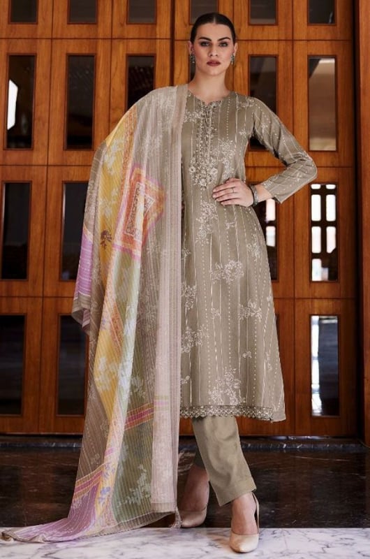 Dusty Beige Embroidered Cotton Pant Kameez