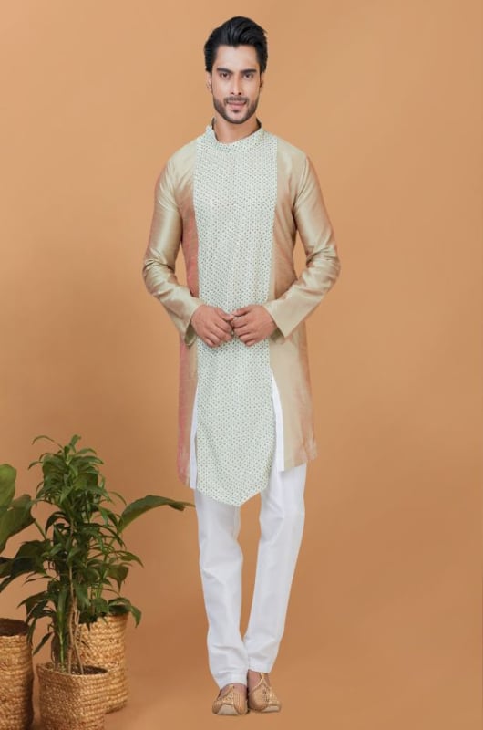 Dusty Cream Banarasi Dupion Kurta Set