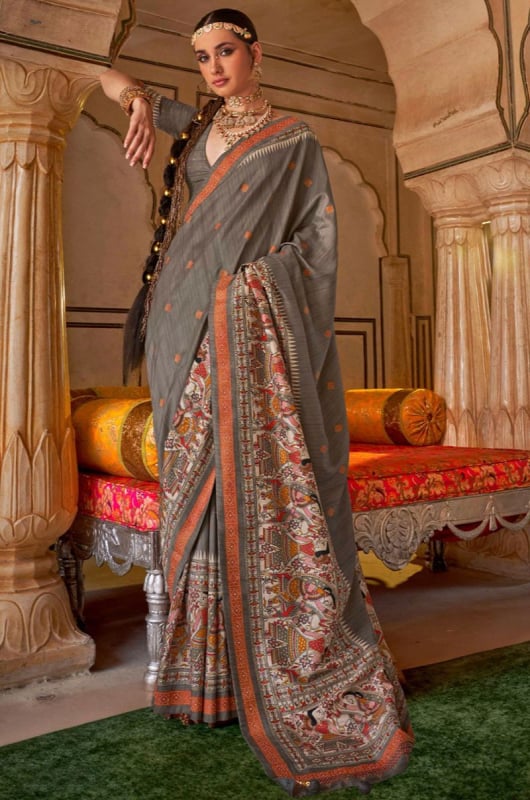 Dusty Grey Viscose Silk Saree for Festival