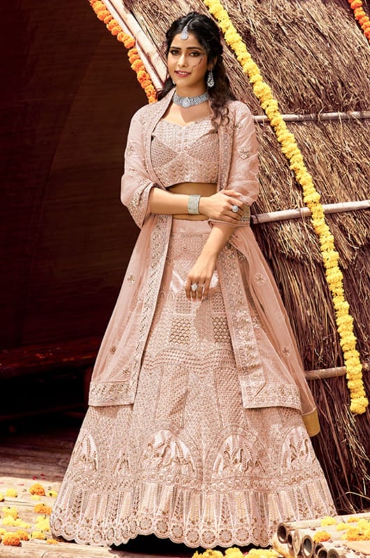 Dusty Peach Designer Bridal Lehenga Choli Set for Wedding