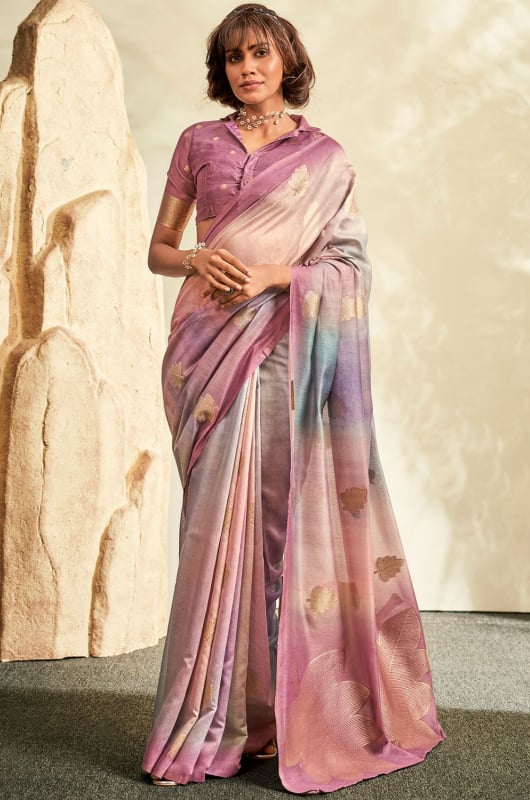 Dusty Pink Embellished Handloom Cotton Silk Saree
