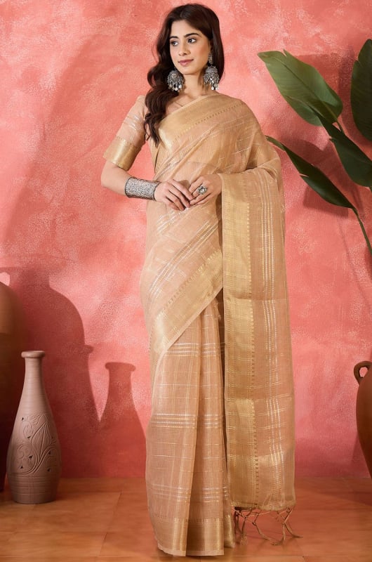 Dusty Pink Khadi Organza Woven Jacquard Saree