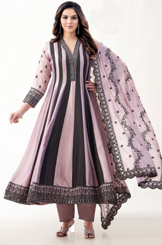 Dusty Pink Silk Readymade Pant Kameez Suit