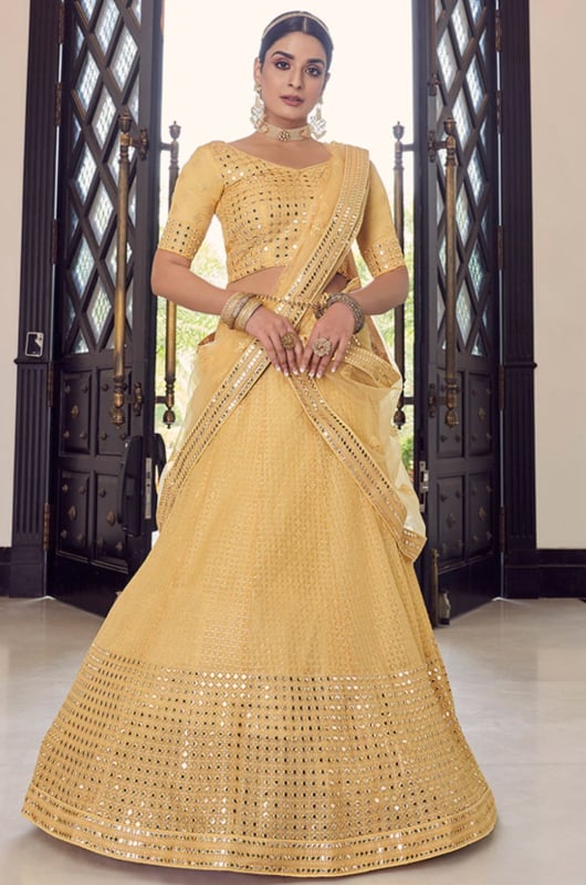 Fawn Embroidered Georgette Lehenga Choli for Wedding