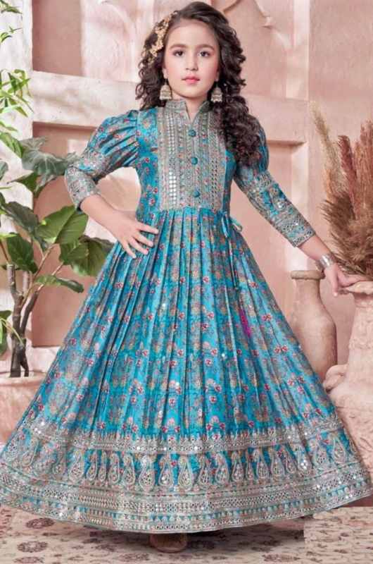 Firozi Chinnon Silk Digital Printed Gown