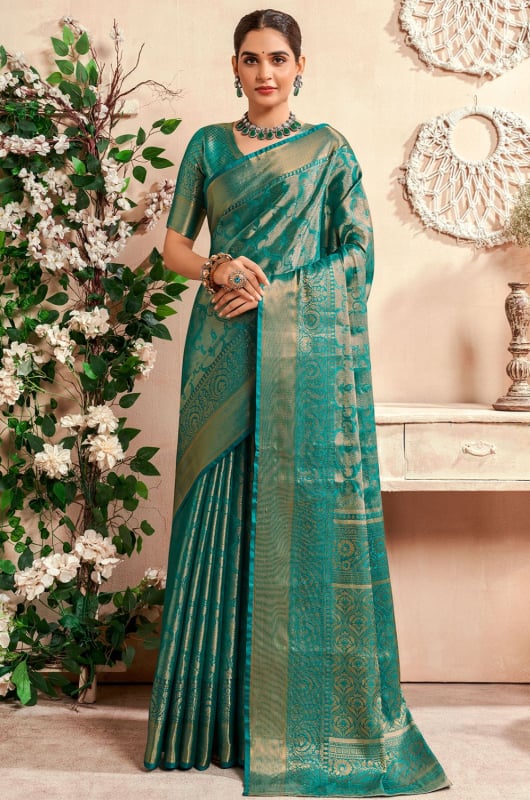 Firozi Woven Soft Silk Saree