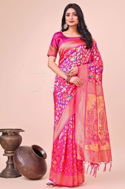 Fuchsia Silk Woven Saree