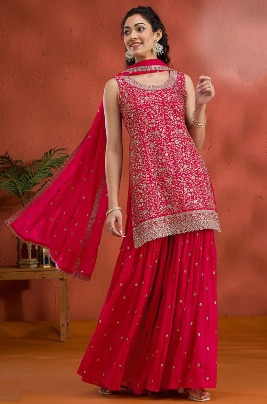 Gajari Embroidered Georgette Sarara Kameez