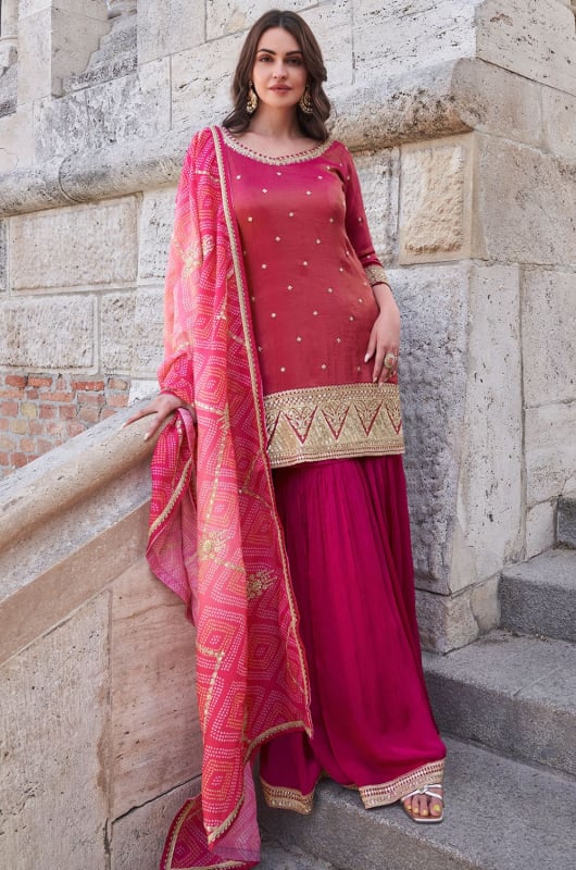 Gajari Embroidered Shimmer Designer Palazzo Kameez