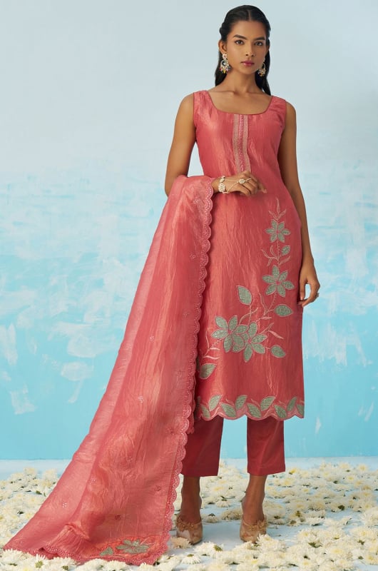 Gajari Pink Embroidered Pant Kameez for Festival