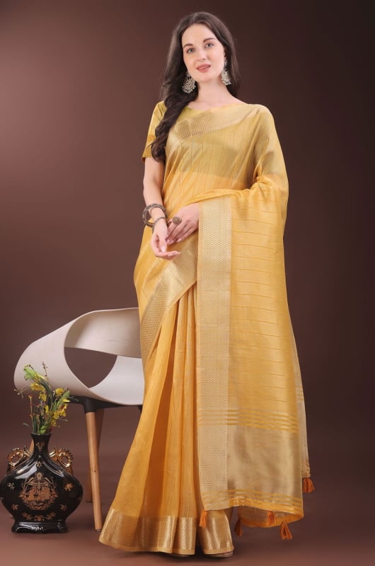 Golden Yellow Organza Saree