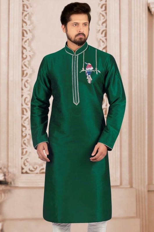 Green Dupion Silk Mens Kurta