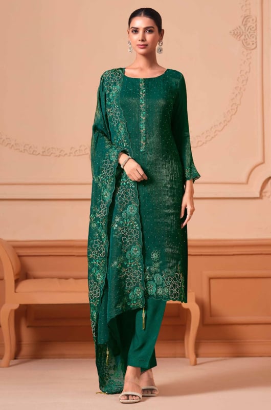 Green Embroidered Pant Kameez Suit