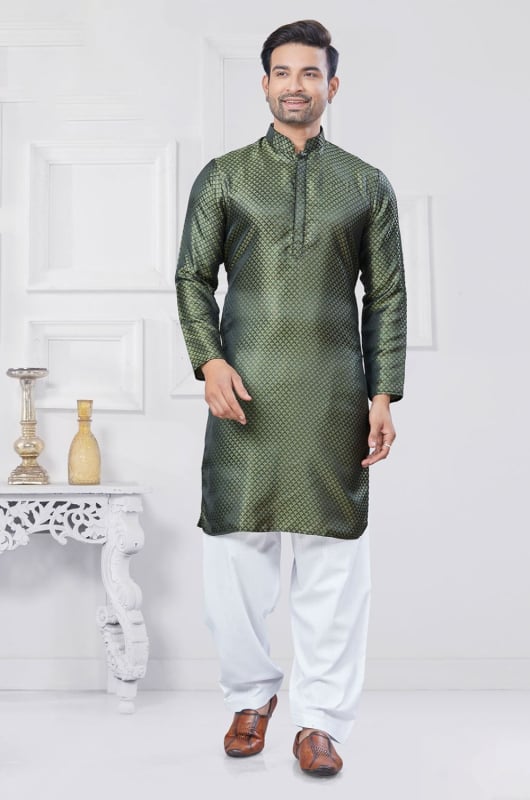 Green Jacquard Silk Woven Kurta Set