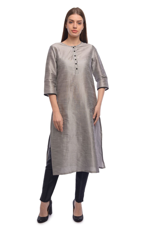 Grey Dupion Silk Plus Size Kurta
