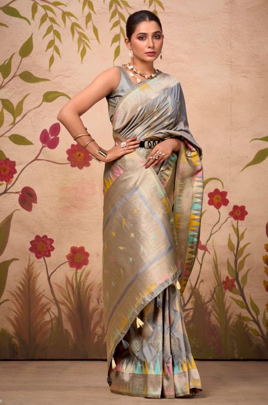 Grey Silk Woven Saree