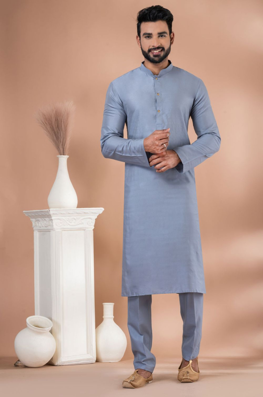 Grey Viscose Readymade Kurta Set