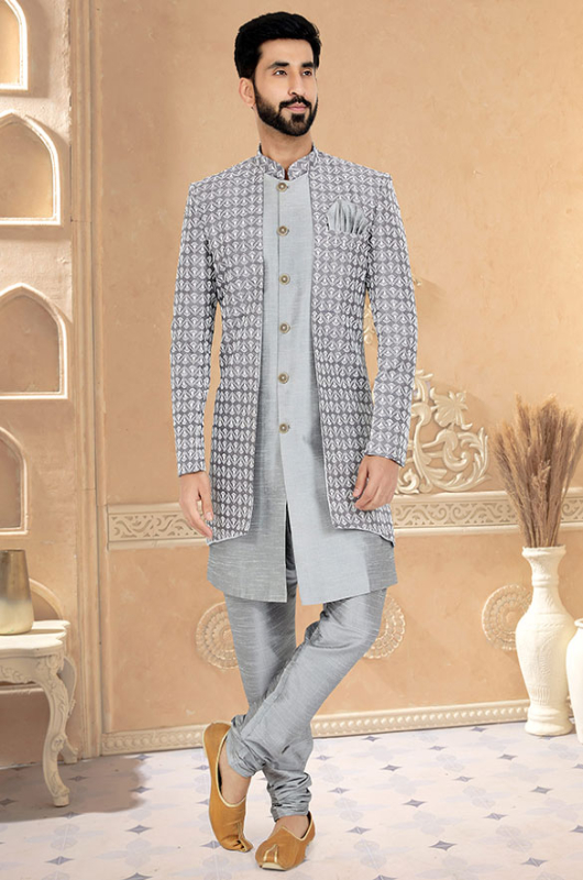 Grey Wedding Wear Indo Western Outfit