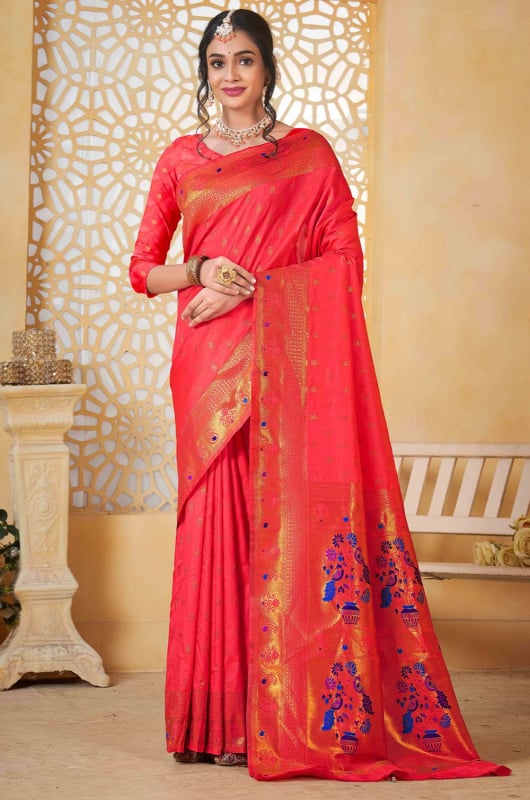 Hot Pink Jacquard Work Paithani Silk Saree