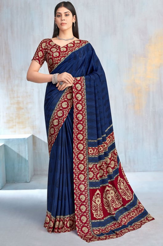 Indigo Blue Printed Crepe Casual Saree