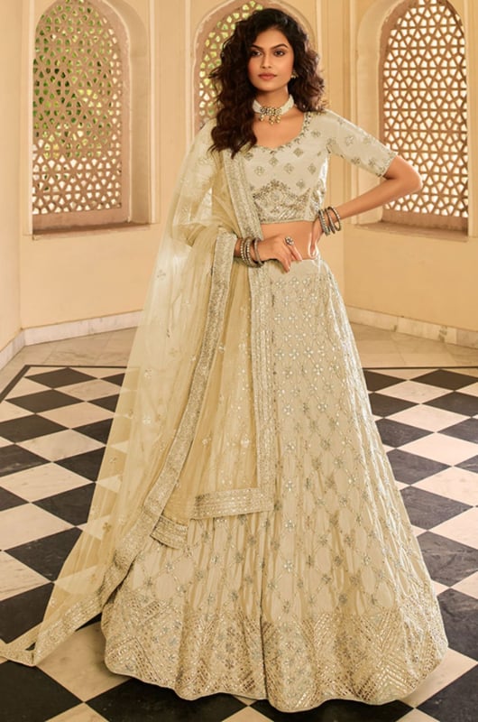 Ivory Crepe Designer Lehenga Choli for Wedding