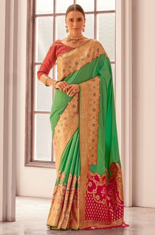 Kelly Green Woven Soft Silk Saree for Ceremonial