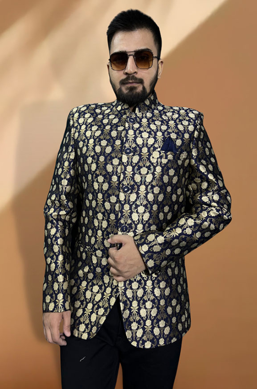 Printed Jodhpuri Blazer Buy Navy Blue Jodhpuri Blazer Online