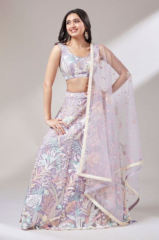Lavender Embroidered Designer Lehenga Choli Set for Ceremonial