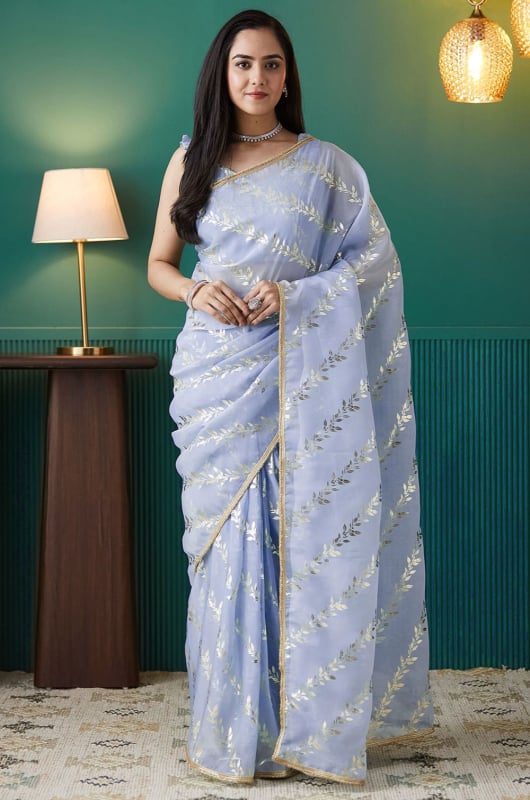 Lavender Foil Print Organza Ready to Wear Saree