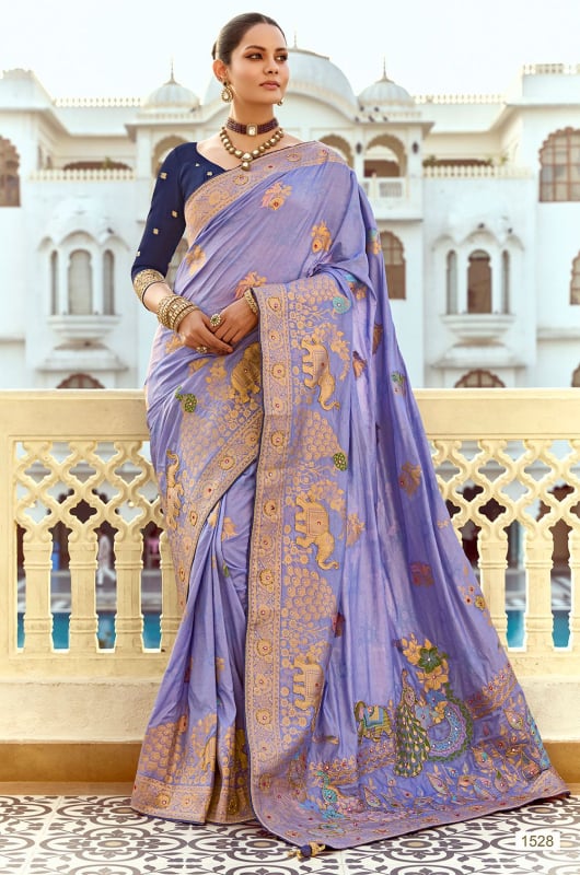 Lavender Handwork Dola Silk Saree