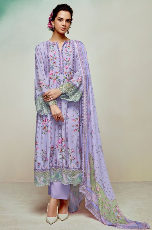 Lavender Pure Muslin Plus Size Pant Kameez