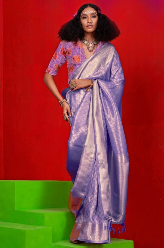 Lavender Pure Viscose Zari Tissue Silk Saree