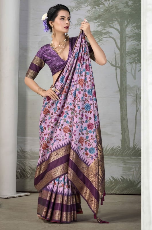 Lavender Silk Woven Party Wear Saree
