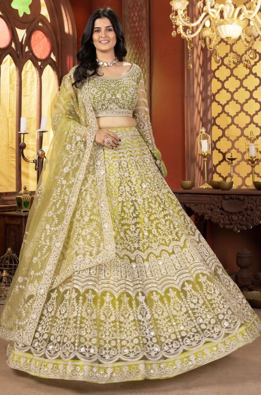 Lemon Yellow Heavy Embroidered Designer Lehenga Choli Set for Ceremonial