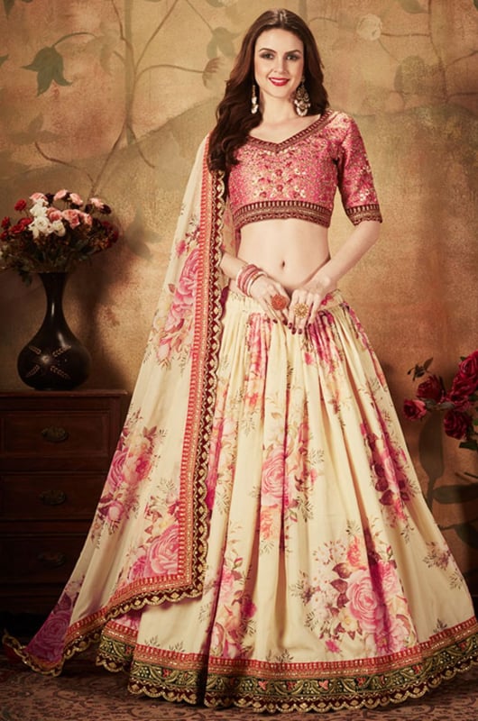 LFW Inspired Cream Organza Party Wear Lehenga Choli