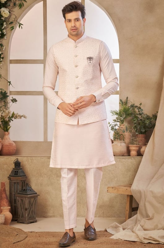 Light Pink Kurta with Pant and Jacket