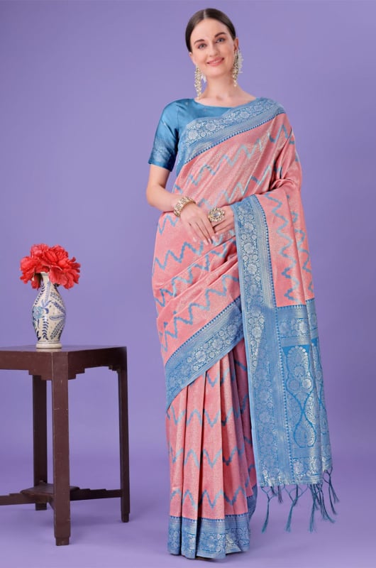Light Pink Silk Woven Saree
