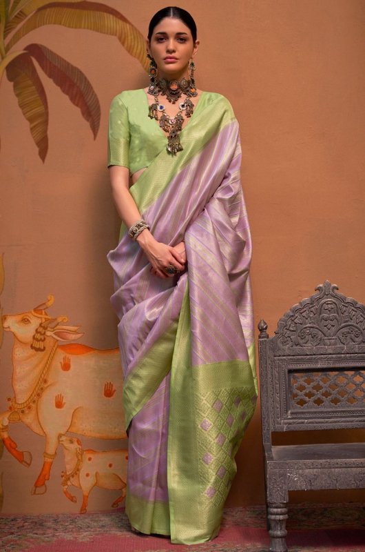 Lilac Zari Weaving Silk Saree