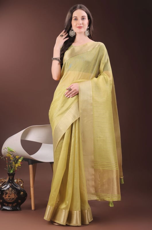 Lime Yellow Organza Saree