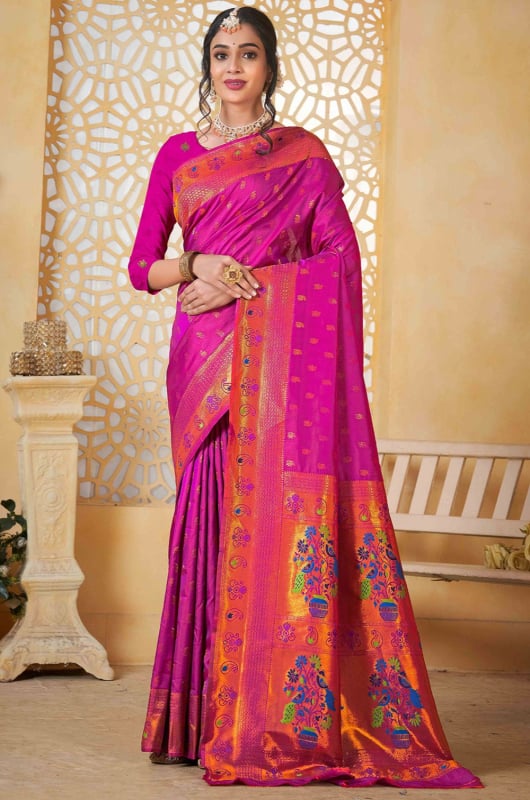 Magenta Jacquard Work Paithani Silk Saree