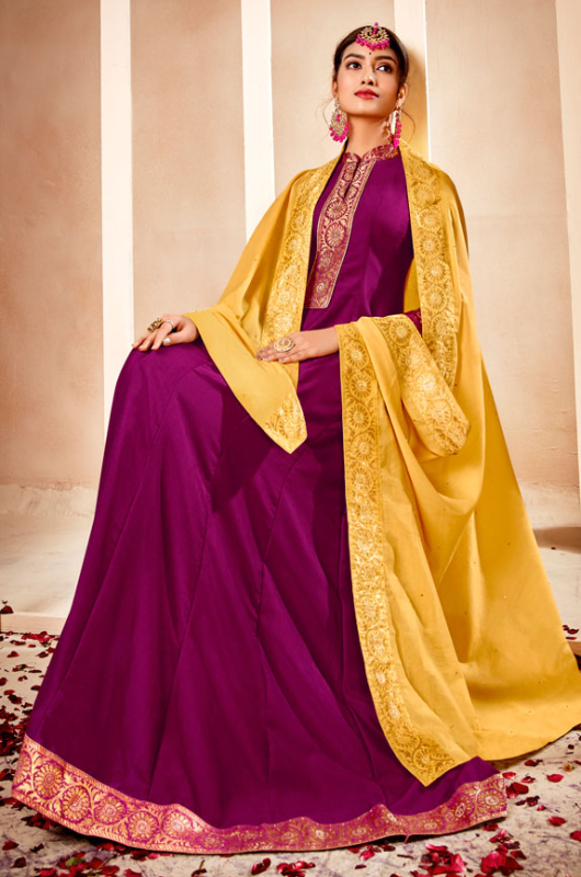 Magenta Muslin Readymade Anarkali Dress