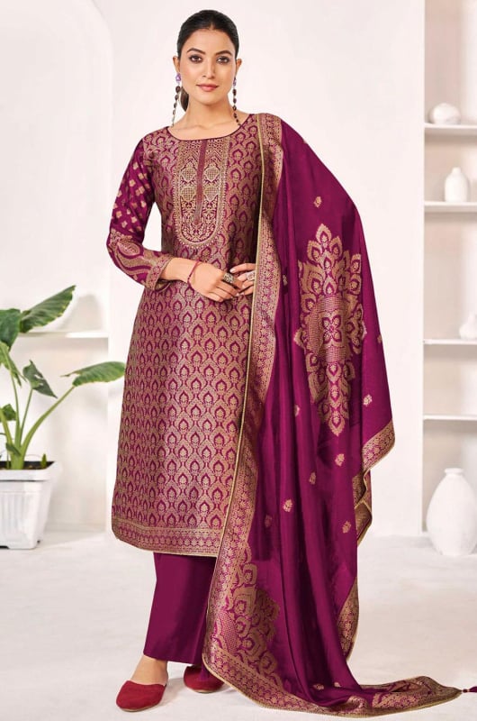 Magenta Woven Pure Silk Pant Kameez